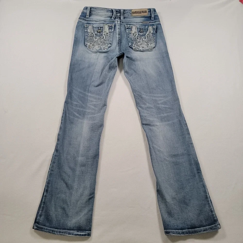 Platinum Plush Women Jeans‎ Size 9 Bootcut Blue Denim Studded Pockets
